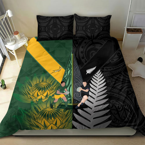 New Zealand and South Africa Rugby Bedding Set Ultimate Rivalry All Black Springboks
