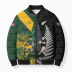 New Zealand and South Africa Rugby Custom Bomber Puffer Jacket Ultimate Rivalry All Black Springboks