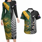 New Zealand and South Africa Rugby Custom Couples Matching Long Sleeve Bodycon Dress and Hawaiian Shirt Ultimate Rivalry All Black Springboks