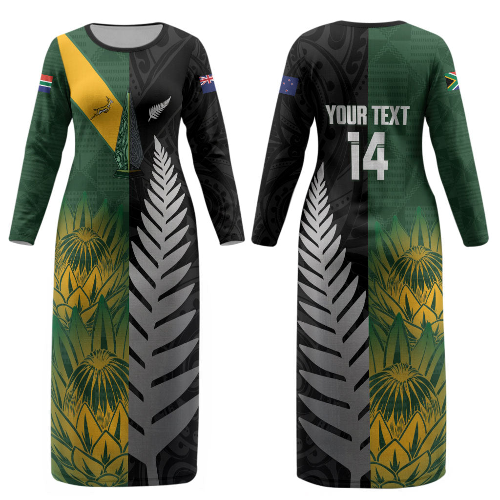 New Zealand and South Africa Rugby Custom Couples Matching Long Sleeve Bodycon Dress and Hawaiian Shirt Ultimate Rivalry All Black Springboks