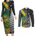 New Zealand and South Africa Rugby Custom Couples Matching Long Sleeve Bodycon Dress and Long Sleeve Button Shirt Ultimate Rivalry All Black Springboks