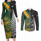 New Zealand and South Africa Rugby Custom Couples Matching Long Sleeve Bodycon Dress and Long Sleeve Button Shirt Ultimate Rivalry All Black Springboks