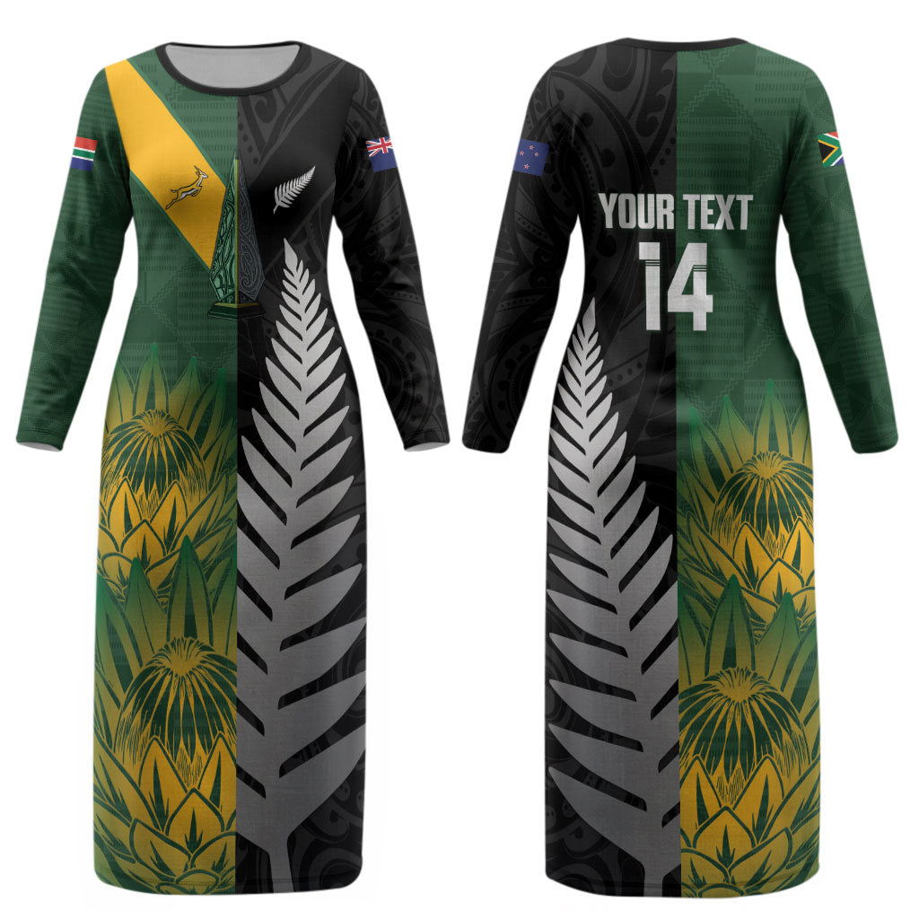 New Zealand and South Africa Rugby Custom Couples Matching Long Sleeve Bodycon Dress and Long Sleeve Button Shirt Ultimate Rivalry All Black Springboks