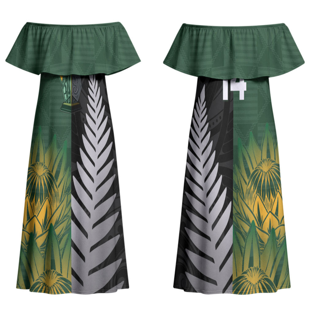 New Zealand and South Africa Rugby Custom Couples Matching Off Shoulder Maxi Dress and Hawaiian Shirt Ultimate Rivalry All Black Springboks
