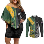 New Zealand and South Africa Rugby Custom Couples Matching Off Shoulder Short Dress and Long Sleeve Button Shirt Ultimate Rivalry All Black Springboks