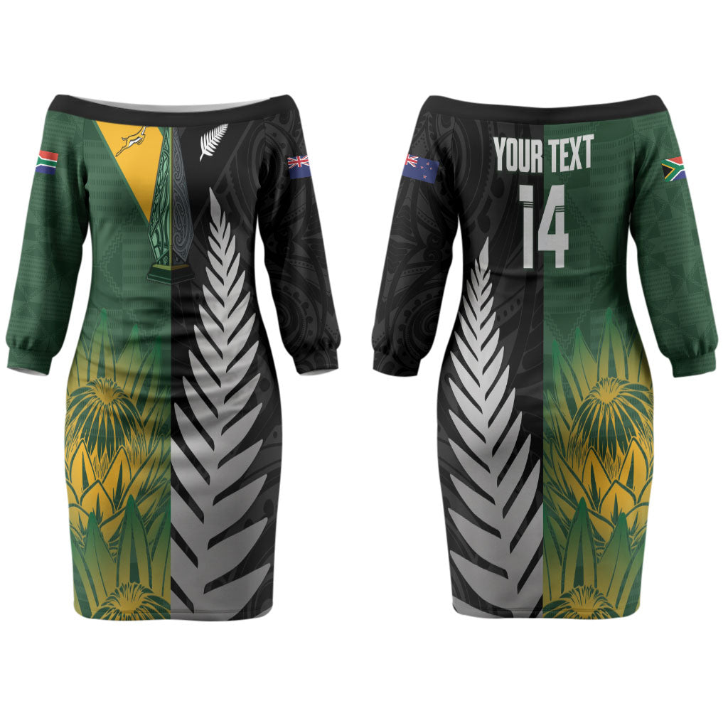 New Zealand and South Africa Rugby Custom Couples Matching Off The Shoulder Long Sleeve Dress and Hawaiian Shirt Ultimate Rivalry All Black Springboks