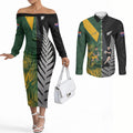 New Zealand and South Africa Rugby Custom Couples Matching Off The Shoulder Long Sleeve Dress and Long Sleeve Button Shirt Ultimate Rivalry All Black Springboks