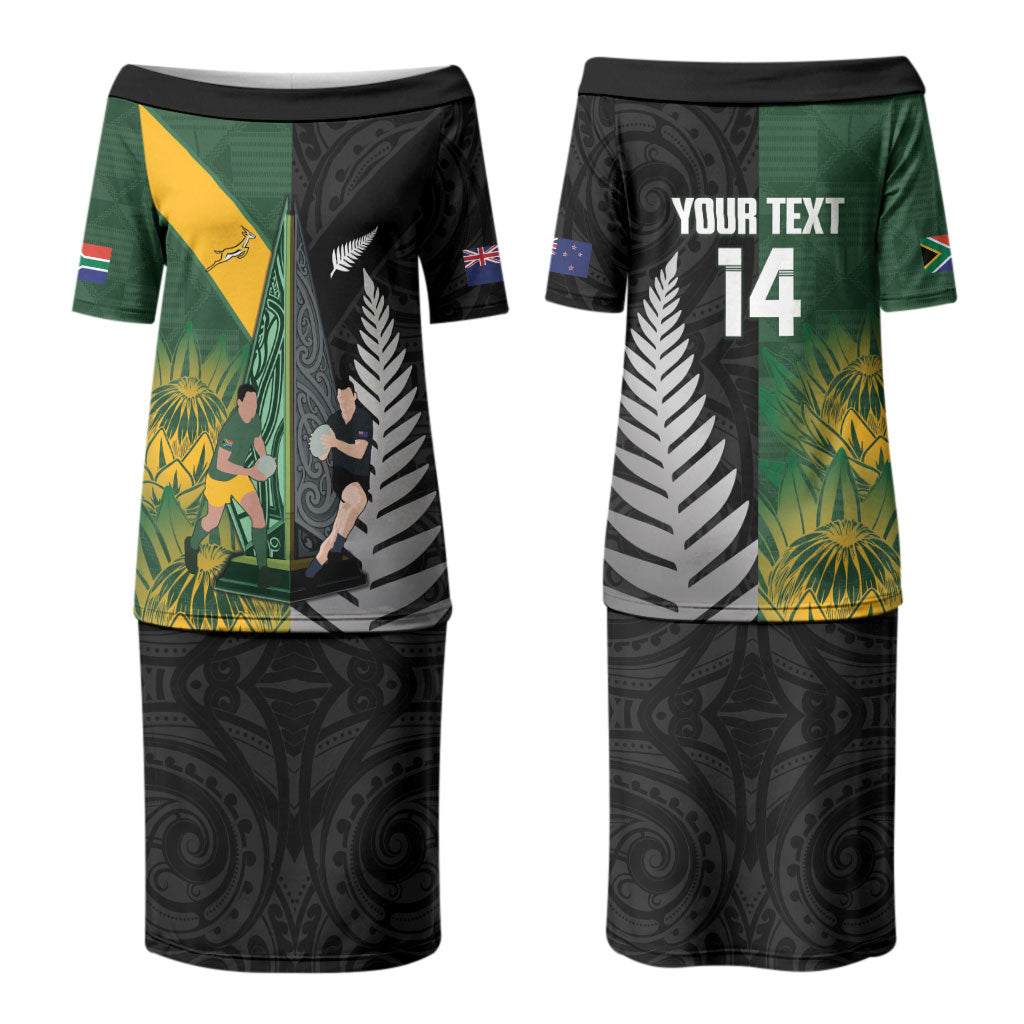 New Zealand and South Africa Rugby Custom Couples Matching Puletasi and Long Sleeve Button Shirt Ultimate Rivalry All Black Springboks