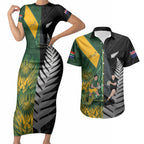 New Zealand and South Africa Rugby Custom Couples Matching Short Sleeve Bodycon Dress and Hawaiian Shirt Ultimate Rivalry All Black Springboks
