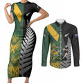 New Zealand and South Africa Rugby Custom Couples Matching Short Sleeve Bodycon Dress and Long Sleeve Button Shirt Ultimate Rivalry All Black Springboks