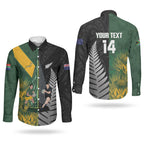 New Zealand and South Africa Rugby Custom Couples Matching Short Sleeve Bodycon Dress and Long Sleeve Button Shirt Ultimate Rivalry All Black Springboks