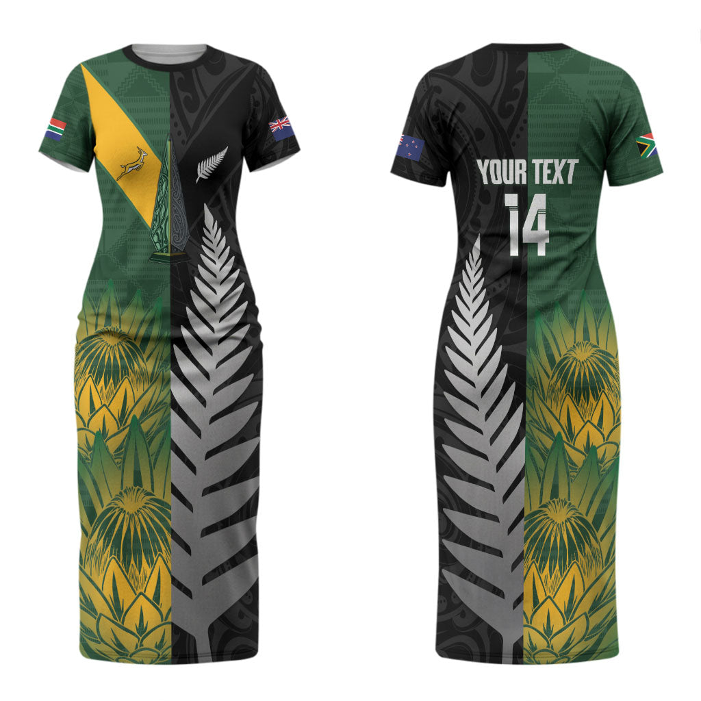 New Zealand and South Africa Rugby Custom Couples Matching Short Sleeve Bodycon Dress and Long Sleeve Button Shirt Ultimate Rivalry All Black Springboks