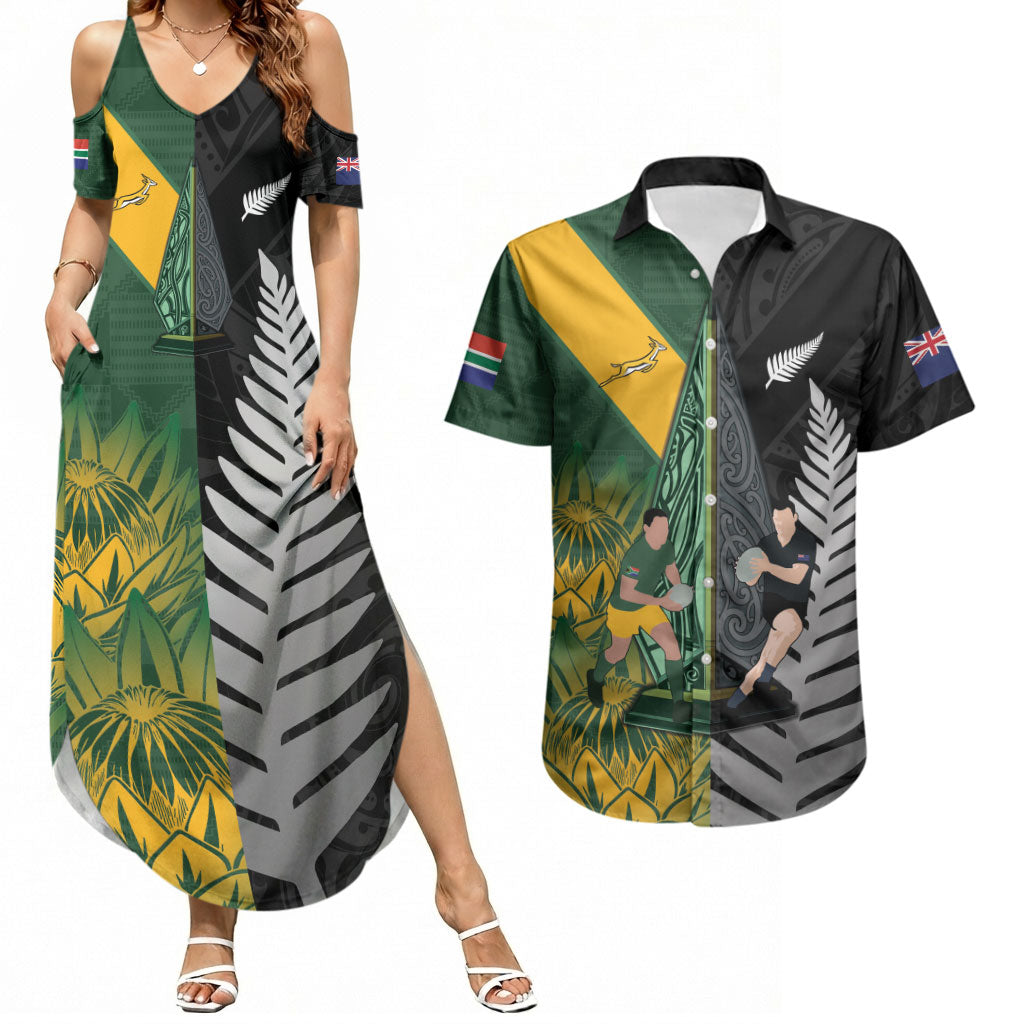 New Zealand and South Africa Rugby Custom Couples Matching Summer Maxi Dress and Hawaiian Shirt Ultimate Rivalry All Black Springboks