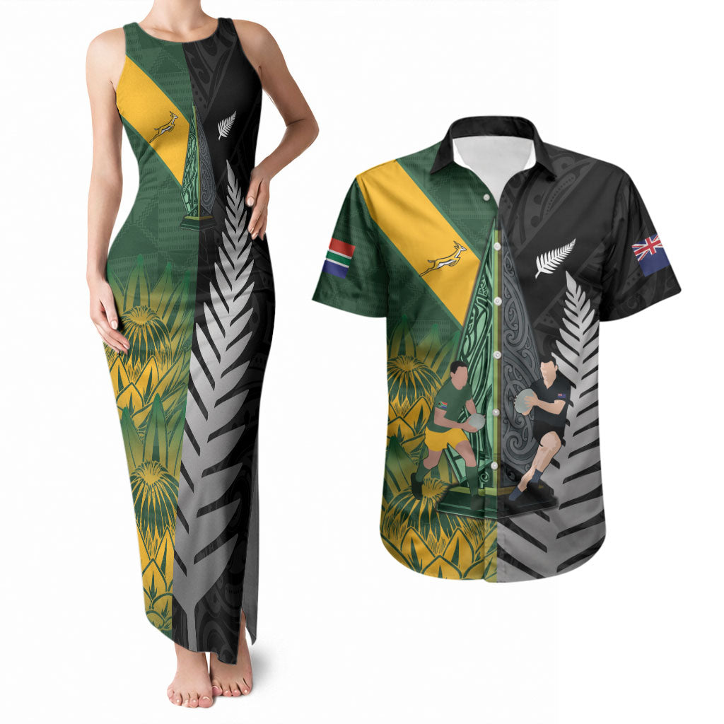 New Zealand and South Africa Rugby Custom Couples Matching Tank Maxi Dress and Hawaiian Shirt Ultimate Rivalry All Black Springboks