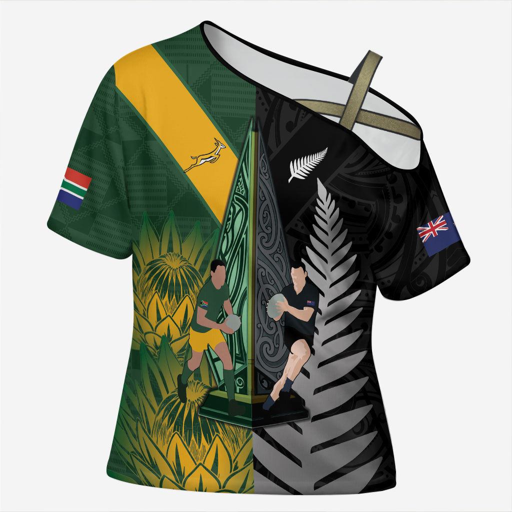 New Zealand and South Africa Rugby Custom Cross Shoulder Shirt Ultimate Rivalry All Black Springboks