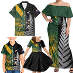 New Zealand and South Africa Rugby Custom Family Matching Off Shoulder Maxi Dress and Hawaiian Shirt Ultimate Rivalry All Black Springboks