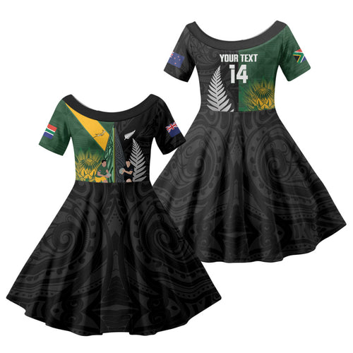 New Zealand and South Africa Rugby Custom Family Matching Off Shoulder Short Dress and Hawaiian Shirt Ultimate Rivalry All Black Springboks