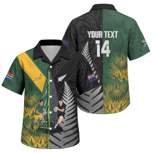 New Zealand and South Africa Rugby Custom Family Matching Short Sleeve Bodycon Dress and Hawaiian Shirt Ultimate Rivalry All Black Springboks