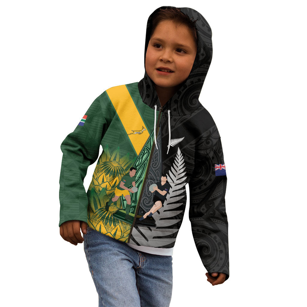New Zealand and South Africa Rugby Custom Kid Hoodie Ultimate Rivalry All Black Springboks