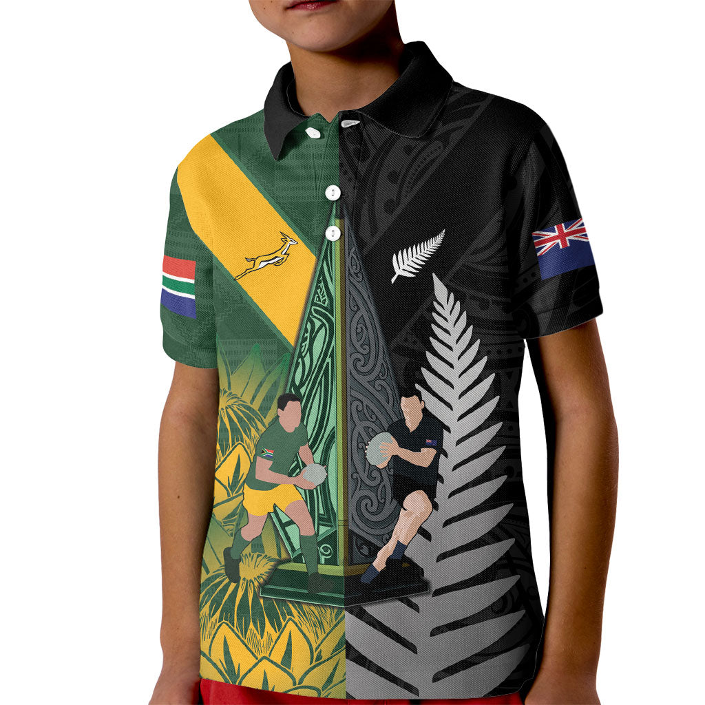 New Zealand and South Africa Rugby Custom Kid Polo Shirt Ultimate Rivalry All Black Springboks
