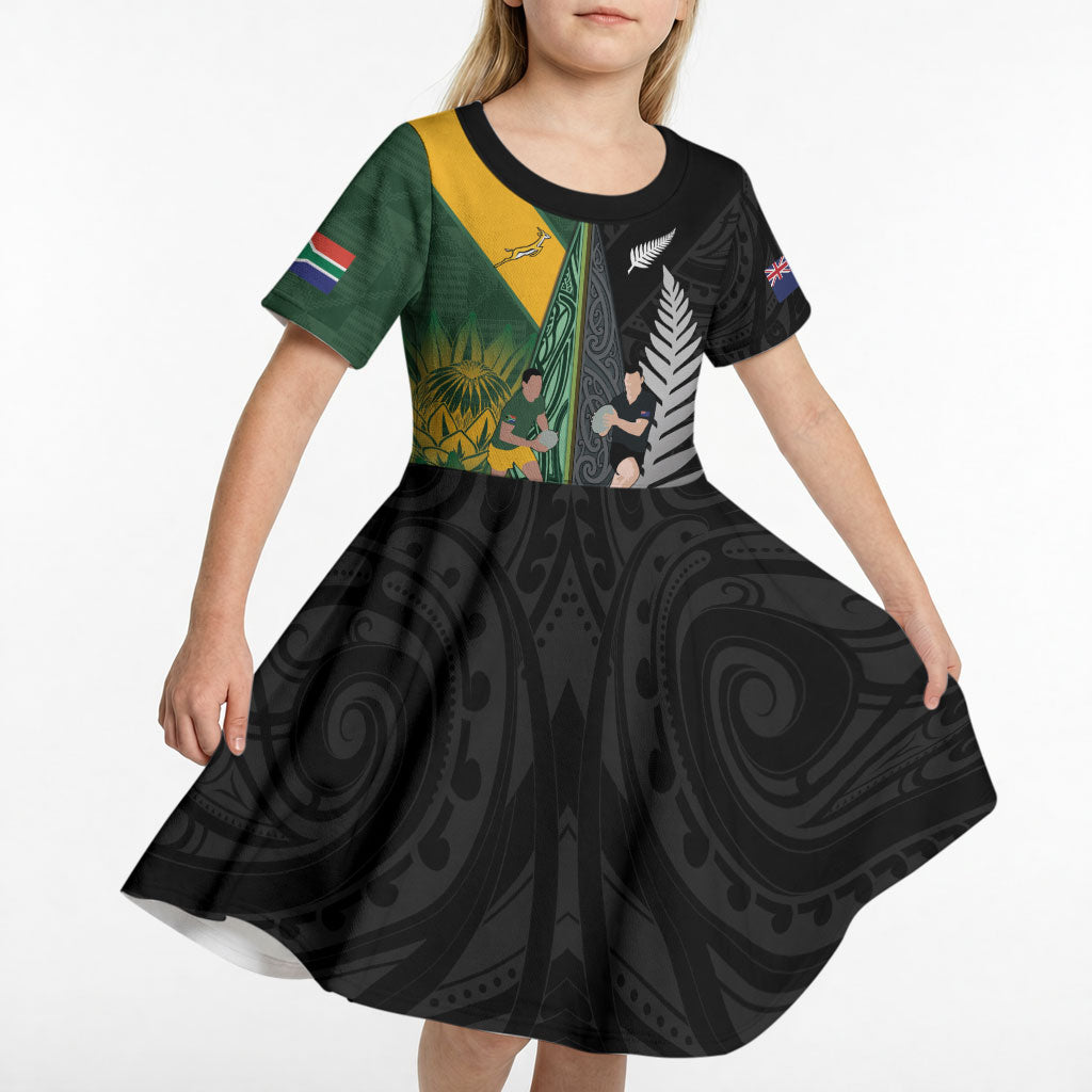 New Zealand and South Africa Rugby Custom Kid Short Sleeve Dress Ultimate Rivalry All Black Springboks