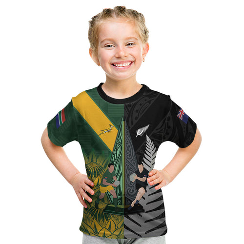 New Zealand and South Africa Rugby Custom Kid T Shirt Ultimate Rivalry All Black Springboks