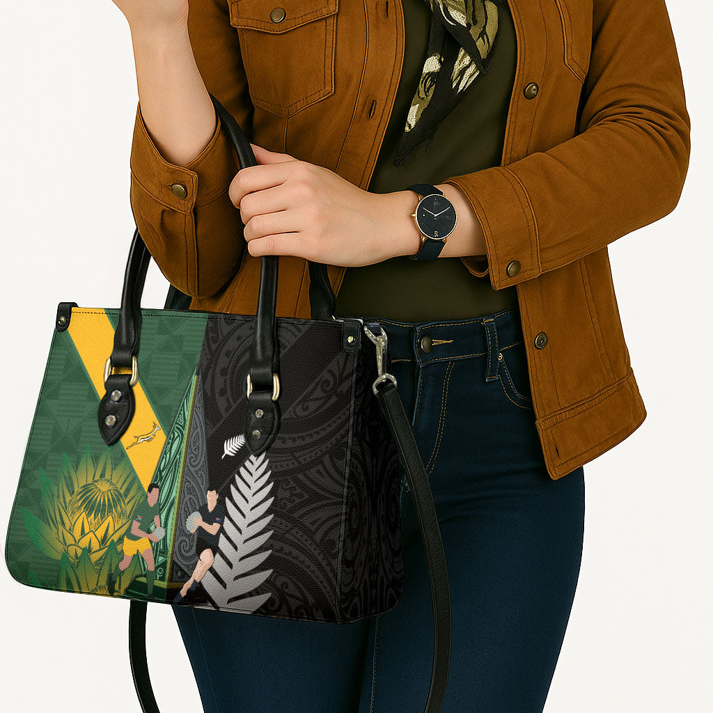 New Zealand and South Africa Rugby Leather Bag Ultimate Rivalry All Black Springboks