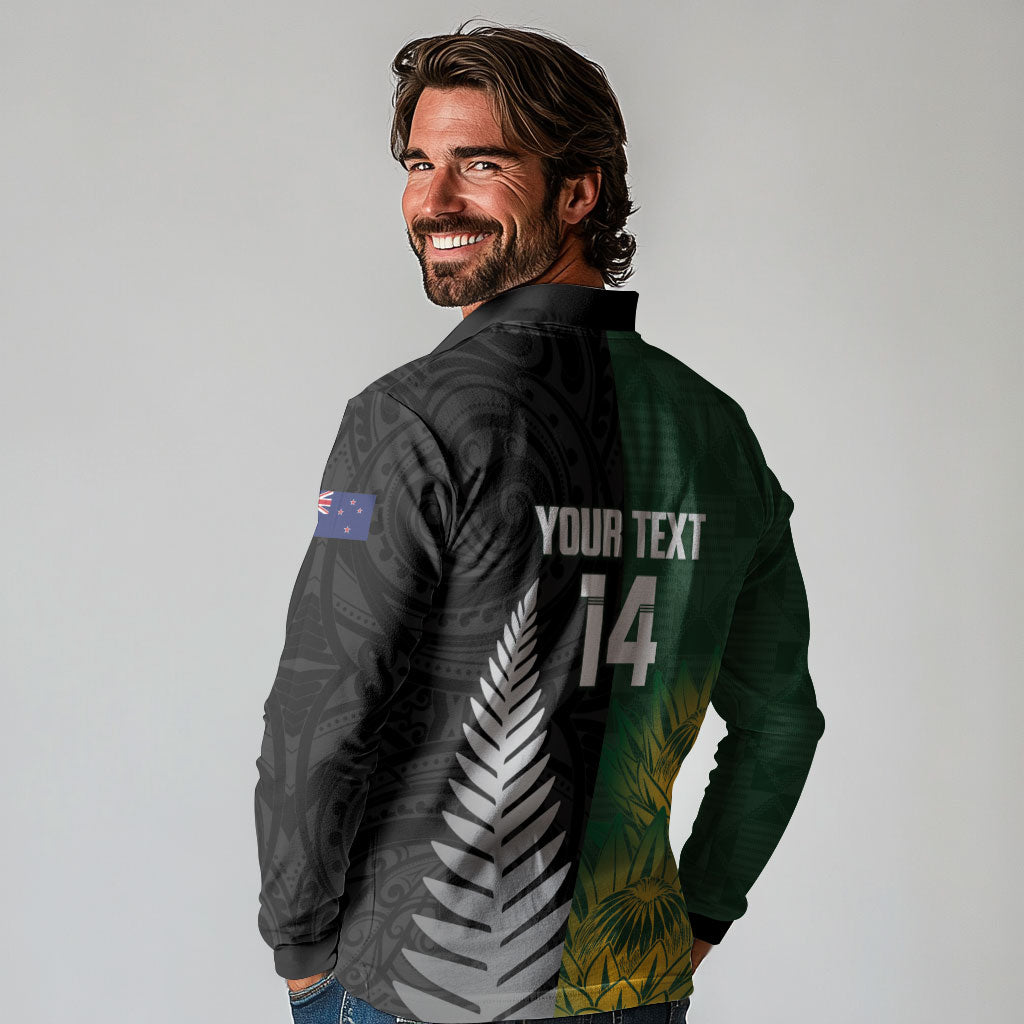 New Zealand and South Africa Rugby Custom Long Sleeve Polo Shirt Ultimate Rivalry All Black Springboks