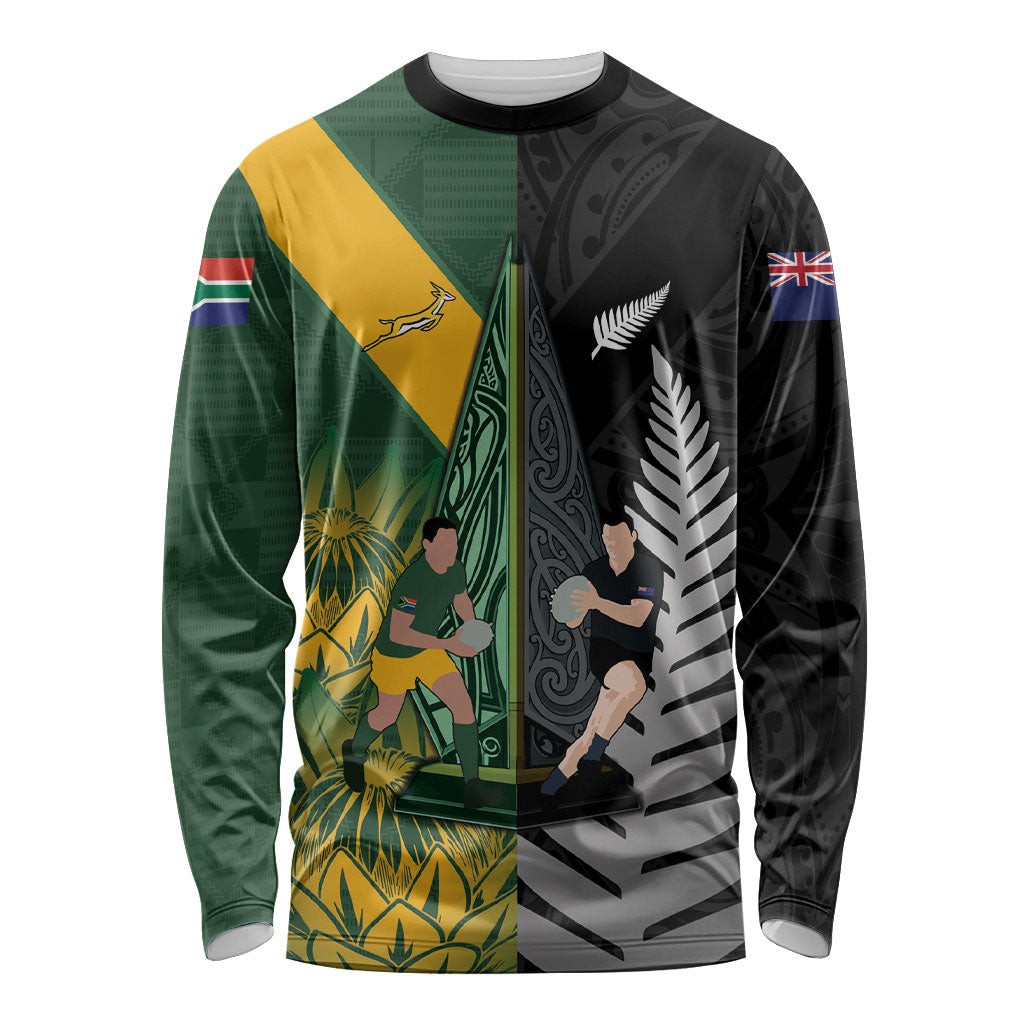 New Zealand and South Africa Rugby Custom Long Sleeve Shirt Ultimate Rivalry All Black Springboks