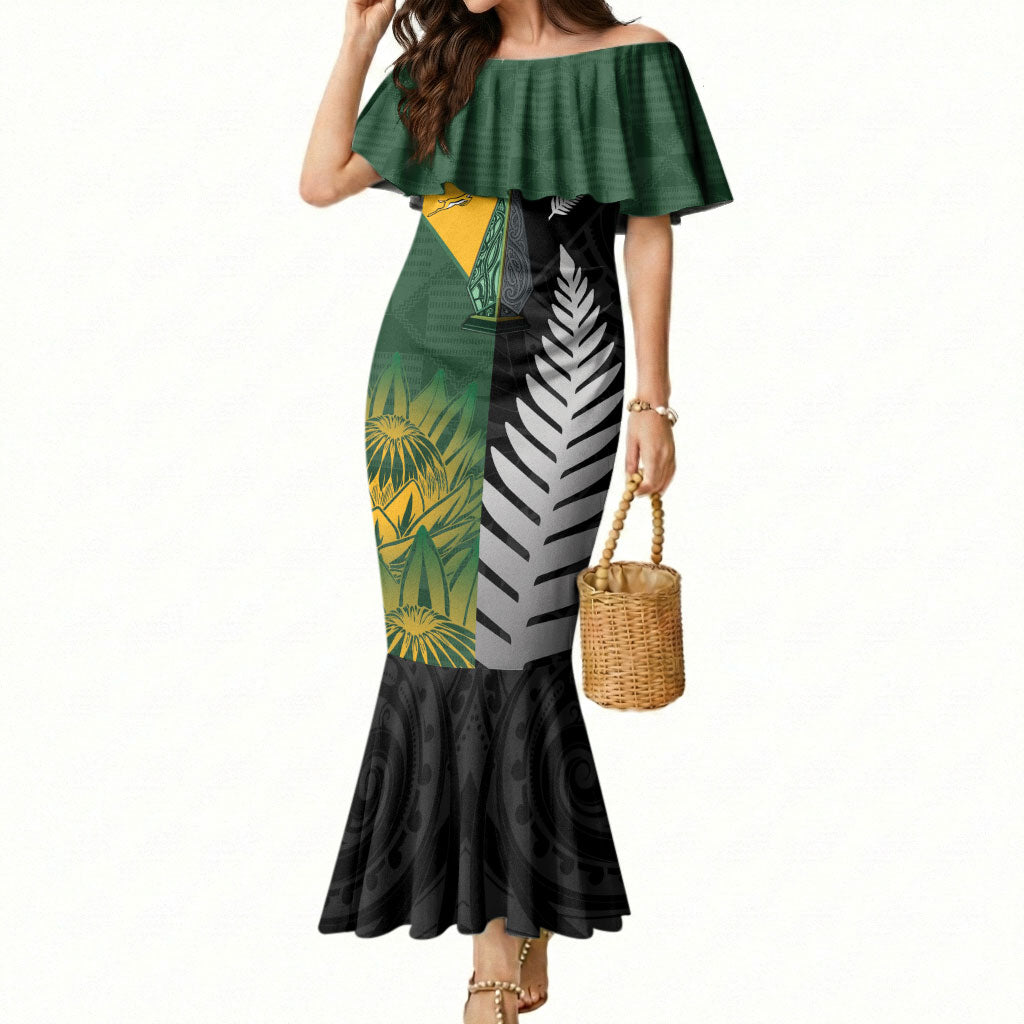 New Zealand and South Africa Rugby Custom Mermaid Dress Ultimate Rivalry All Black Springboks