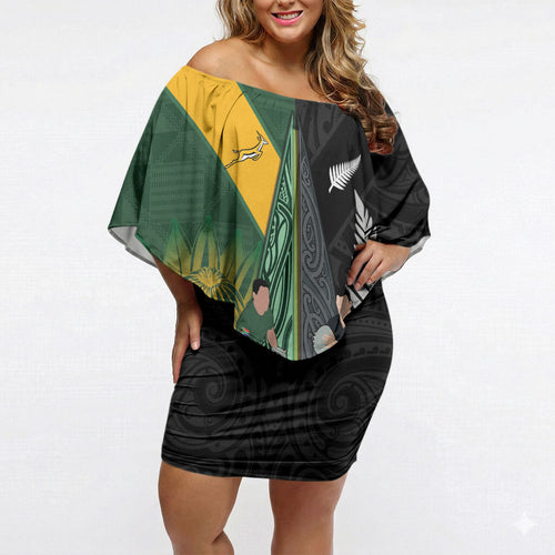 New Zealand and South Africa Rugby Custom Off Shoulder Short Dress Ultimate Rivalry All Black Springboks