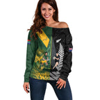 New Zealand and South Africa Rugby Custom Off Shoulder Sweater Ultimate Rivalry All Black Springboks