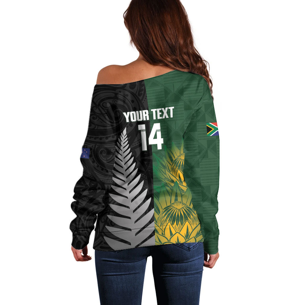 New Zealand and South Africa Rugby Custom Off Shoulder Sweater Ultimate Rivalry All Black Springboks