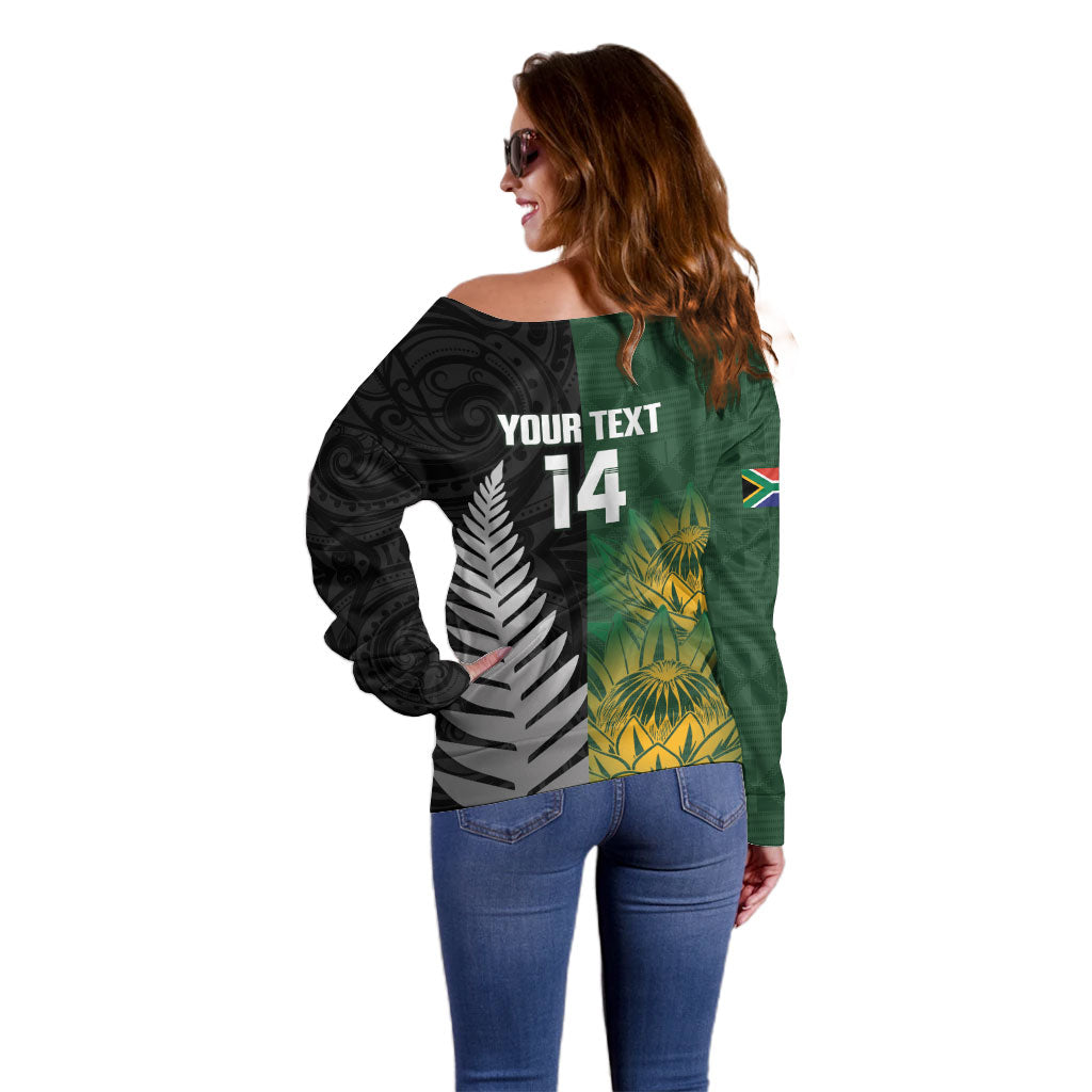 New Zealand and South Africa Rugby Custom Off Shoulder Sweater Ultimate Rivalry All Black Springboks