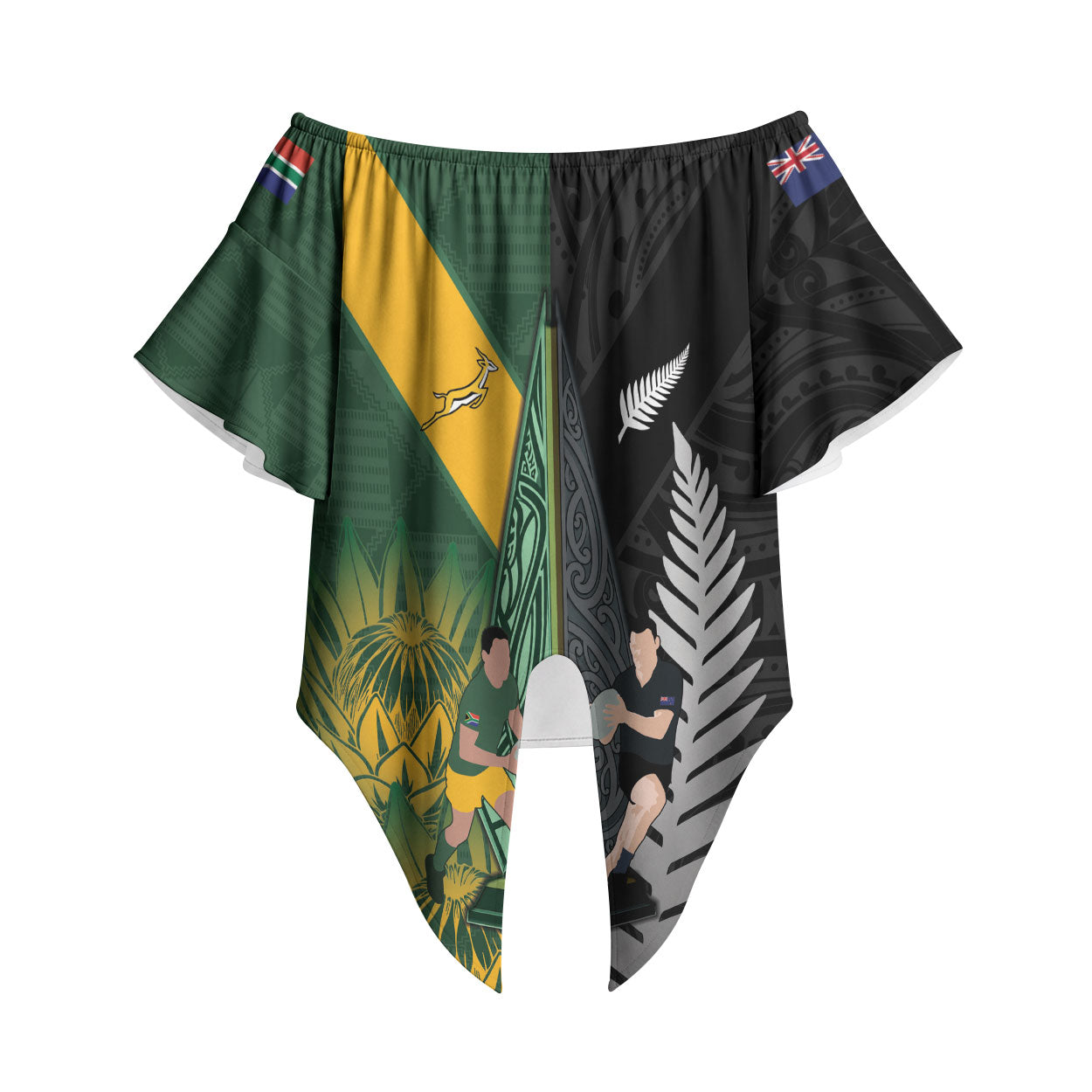 New Zealand and South Africa Rugby Custom Off Shoulder Wrap Waist Top Ultimate Rivalry All Black Springboks