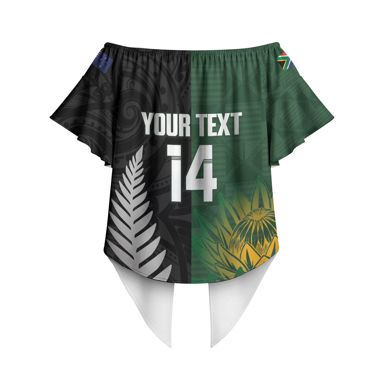 New Zealand and South Africa Rugby Custom Off Shoulder Wrap Waist Top Ultimate Rivalry All Black Springboks