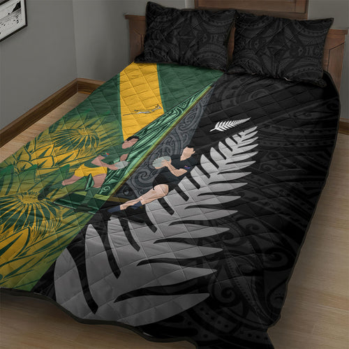 New Zealand and South Africa Rugby Quilt Bed Set Ultimate Rivalry All Black Springboks