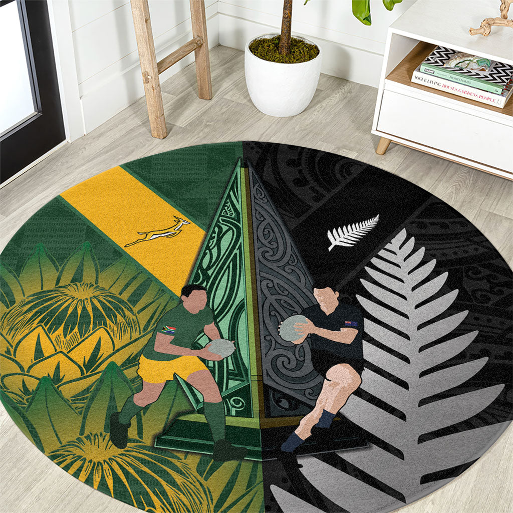 New Zealand and South Africa Rugby Round Carpet Ultimate Rivalry All Black Springboks