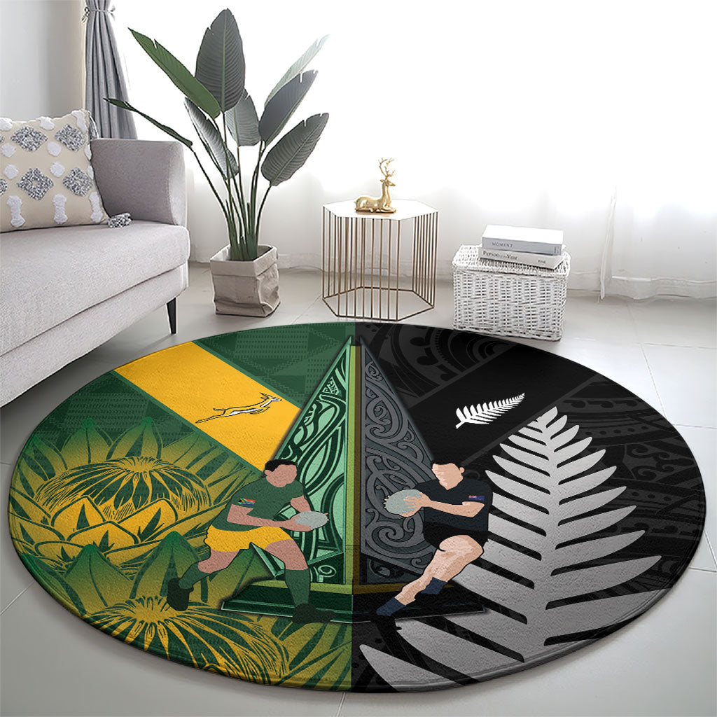 New Zealand and South Africa Rugby Round Carpet Ultimate Rivalry All Black Springboks