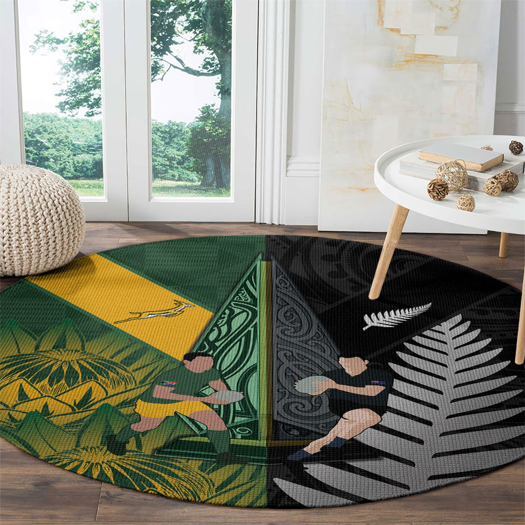 New Zealand and South Africa Rugby Round Carpet Ultimate Rivalry All Black Springboks
