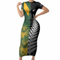 New Zealand and South Africa Rugby Custom Short Sleeve Bodycon Dress Ultimate Rivalry All Black Springboks