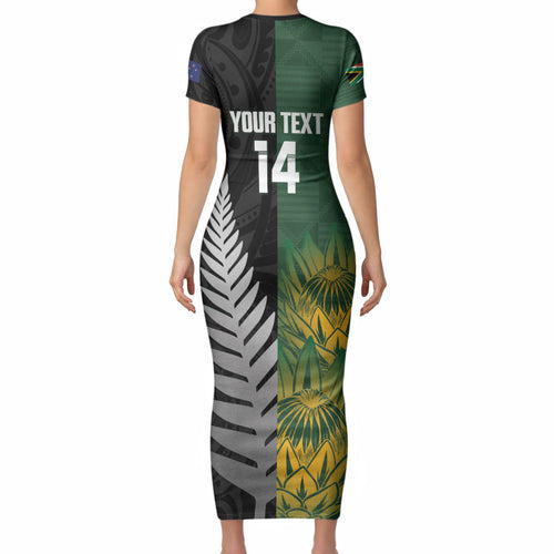 New Zealand and South Africa Rugby Custom Short Sleeve Bodycon Dress Ultimate Rivalry All Black Springboks