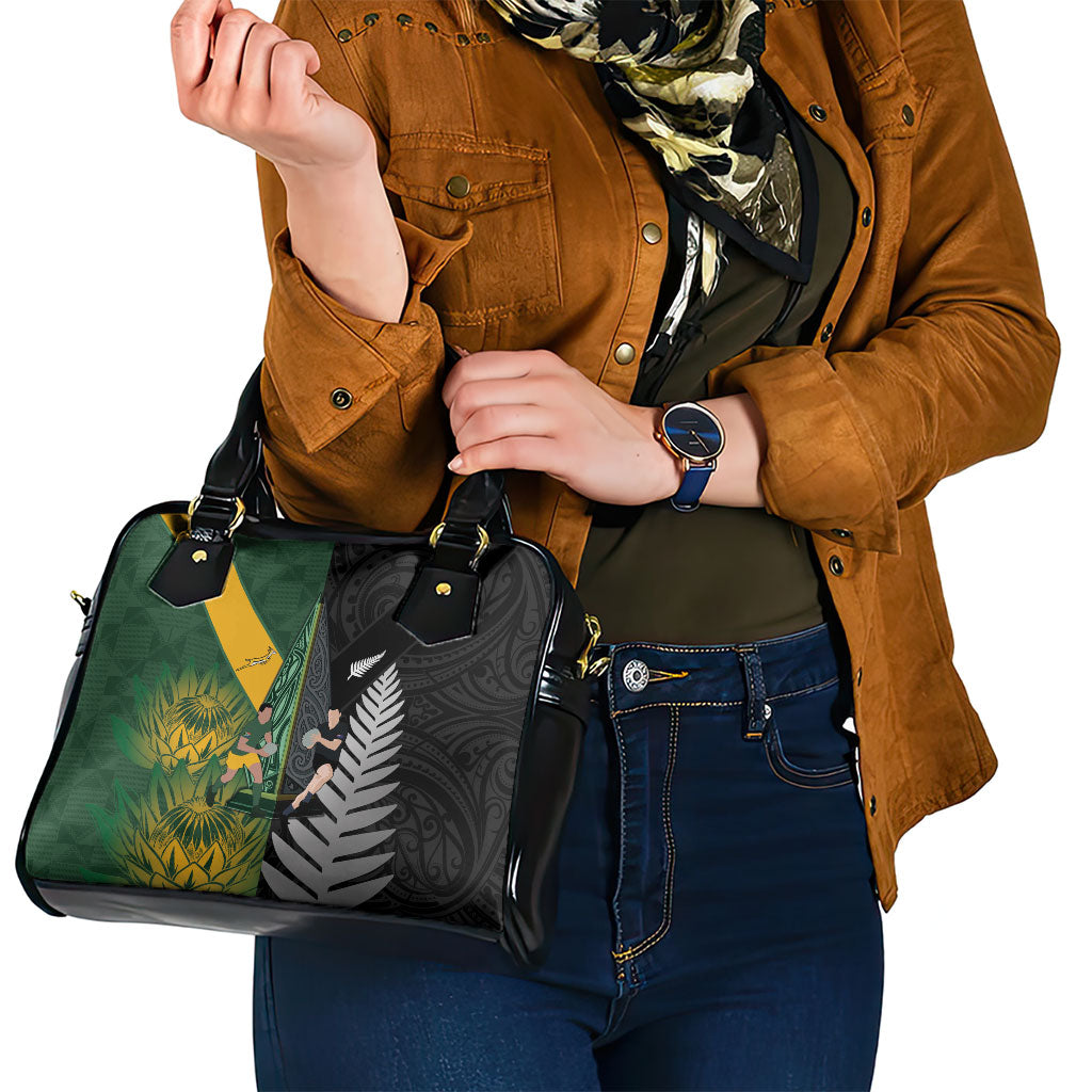 New Zealand and South Africa Rugby Shoulder Handbag Ultimate Rivalry All Black Springboks