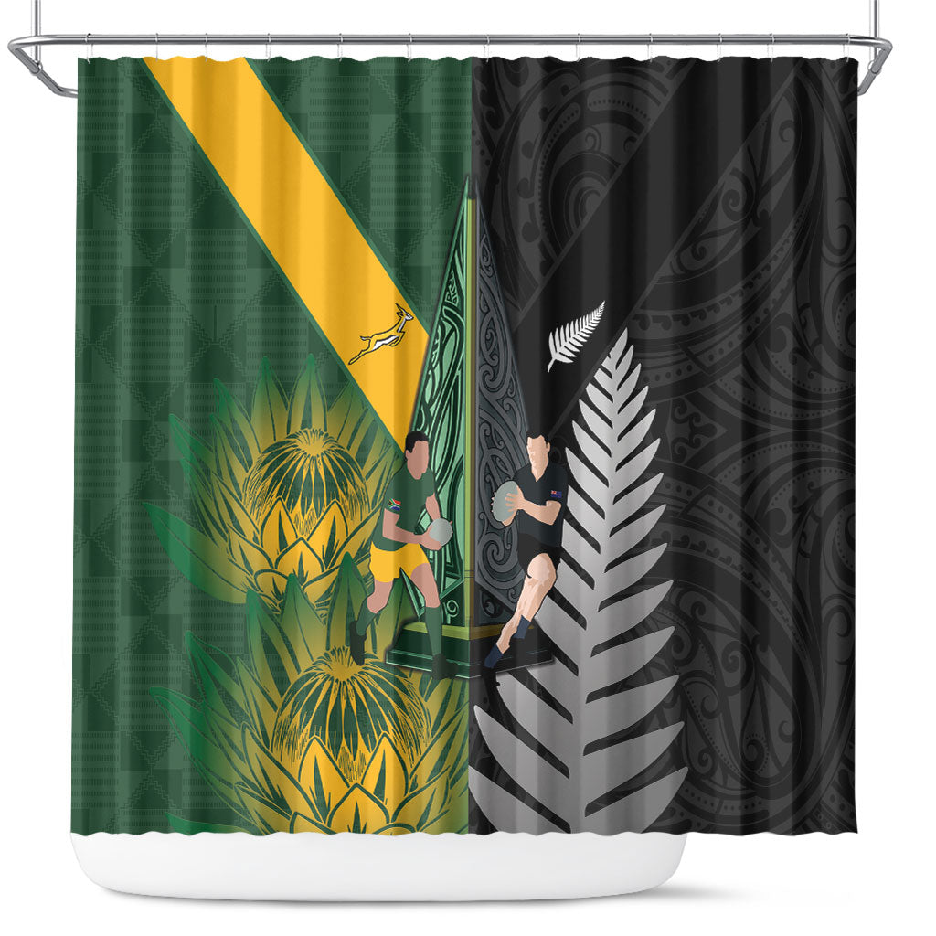 New Zealand and South Africa Rugby Shower Curtain Ultimate Rivalry All Black Springboks