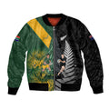 New Zealand and South Africa Rugby Custom Sleeve Zip Bomber Jacket Ultimate Rivalry All Black Springboks
