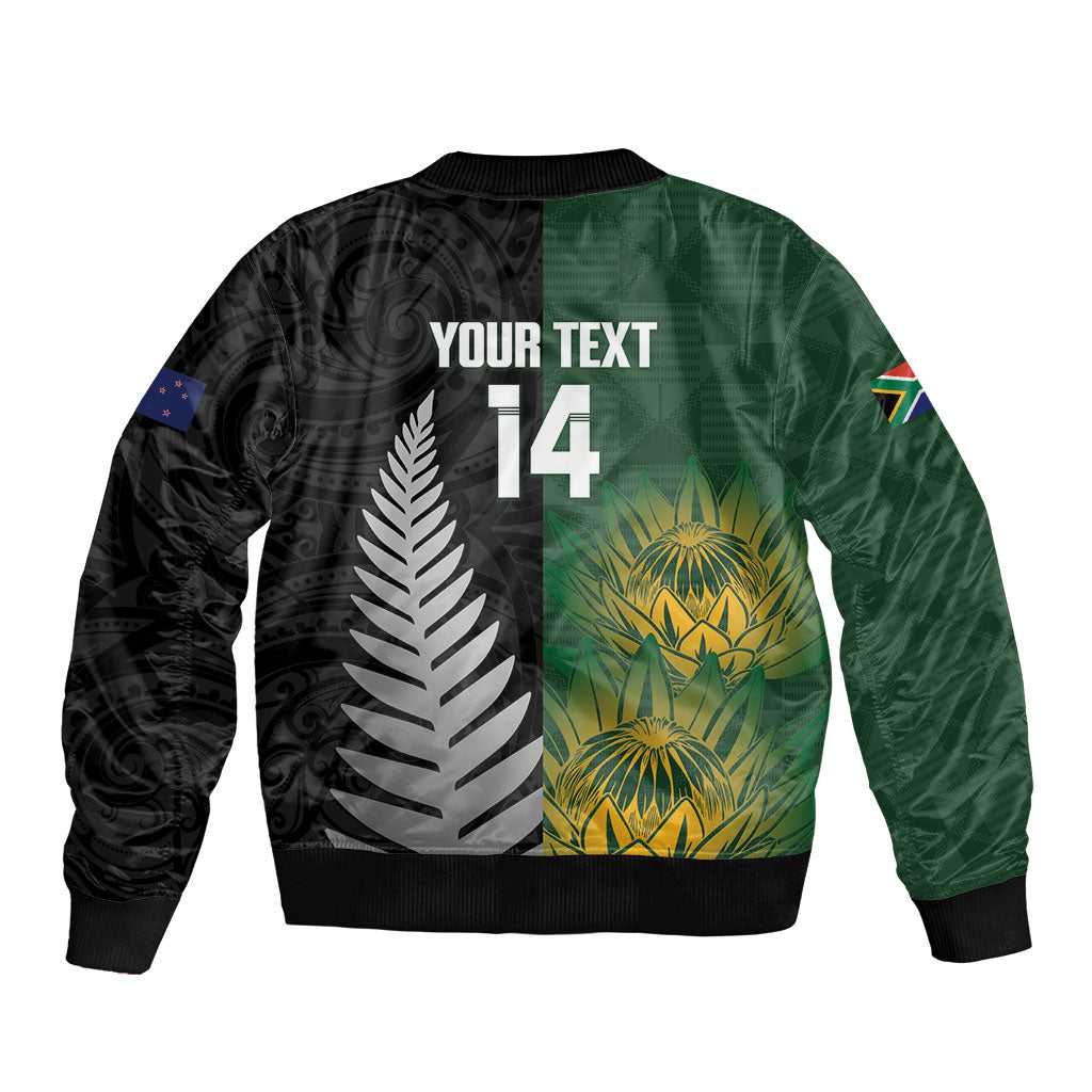 New Zealand and South Africa Rugby Custom Sleeve Zip Bomber Jacket Ultimate Rivalry All Black Springboks