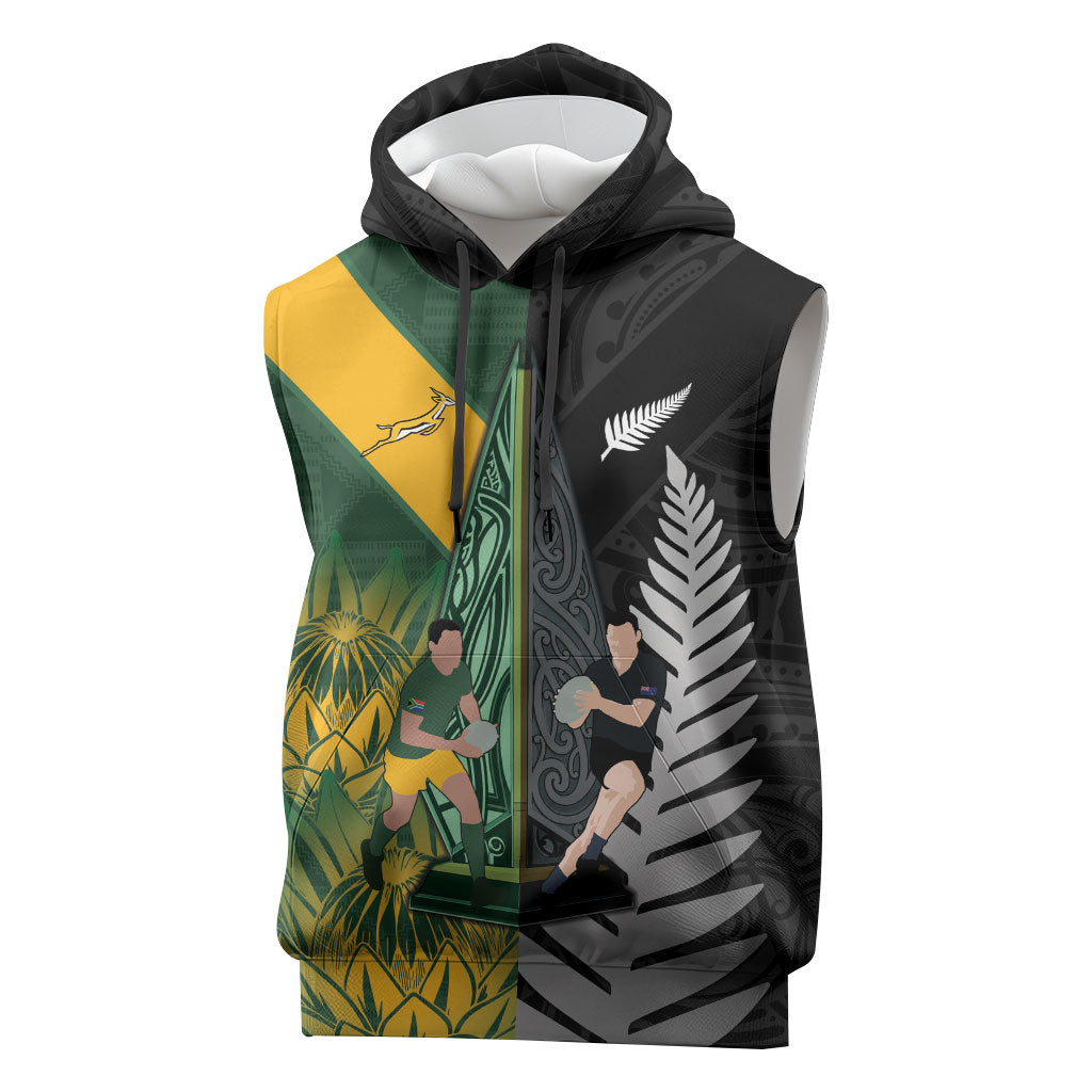 New Zealand and South Africa Rugby Custom Sleeveless Hoodie Ultimate Rivalry All Black Springboks