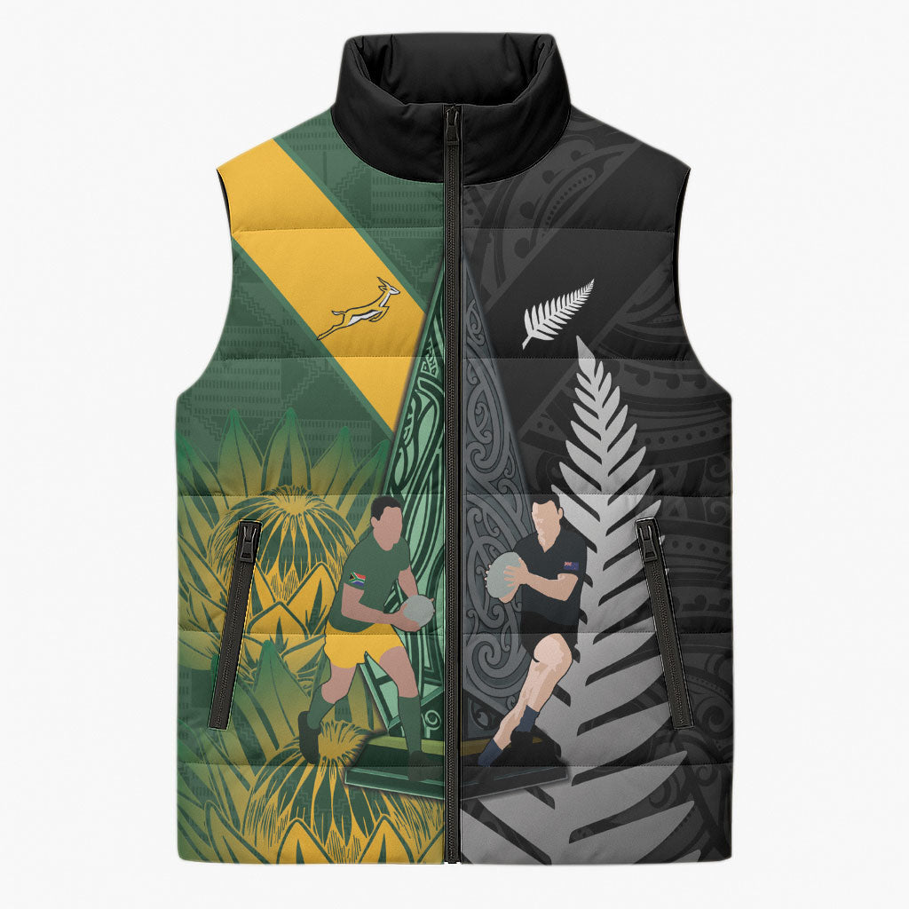New Zealand and South Africa Rugby Custom Sleeveless Puffer Jacket Ultimate Rivalry All Black Springboks