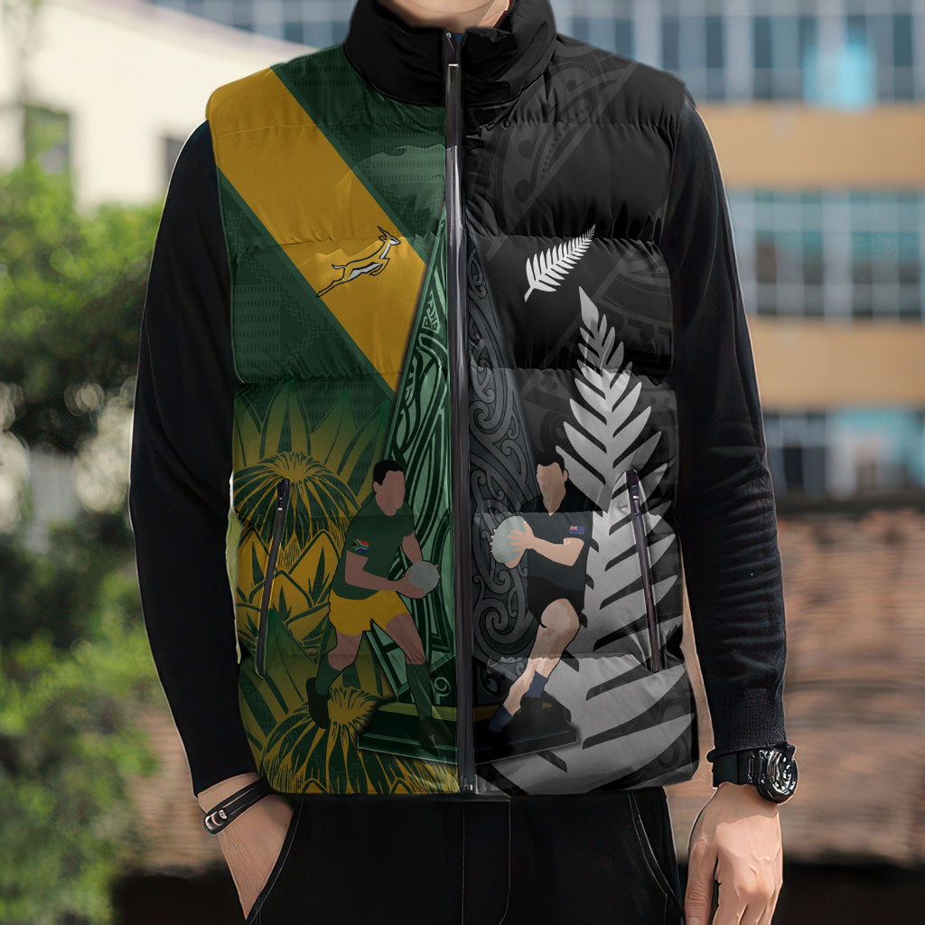 New Zealand and South Africa Rugby Custom Sleeveless Puffer Jacket Ultimate Rivalry All Black Springboks