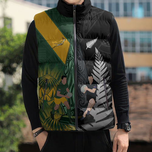 New Zealand and South Africa Rugby Custom Sleeveless Puffer Jacket Ultimate Rivalry All Black Springboks